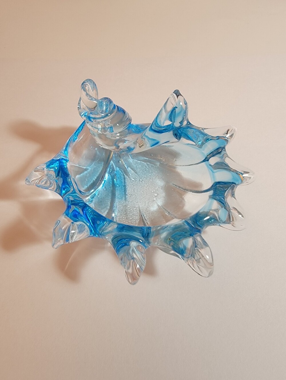 Vintage Chalet SeaShell Art Blue Glass Trinket Jewelry Dish